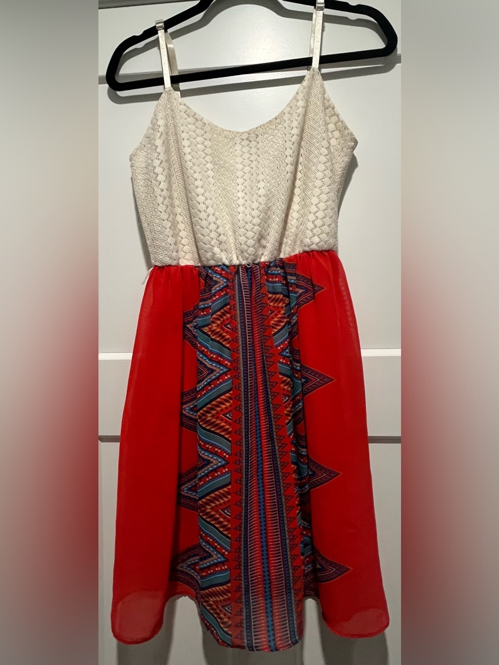 As U Wish Boho Crochet & Chiffon Tribal Mini Sundress Size Small